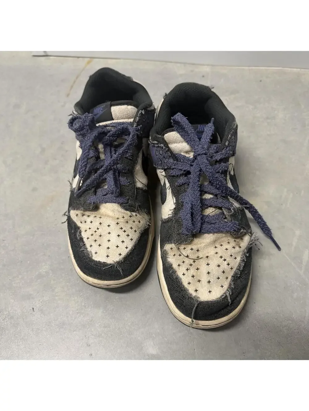 Nike Dunk Low Certified Fresh Black Navy Canvas Men's Size 9 Distressed Sneakers